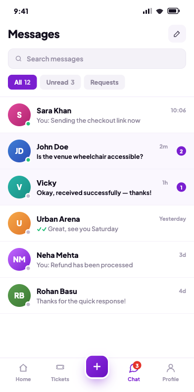 JantaX iOS app — direct messages with customers